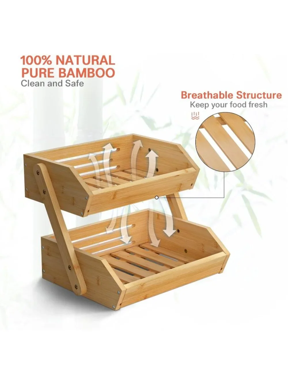 New Large Bamboo 2-Tier Fruit Basket 15 mm Thick Kitchen Counter Bowl Stand